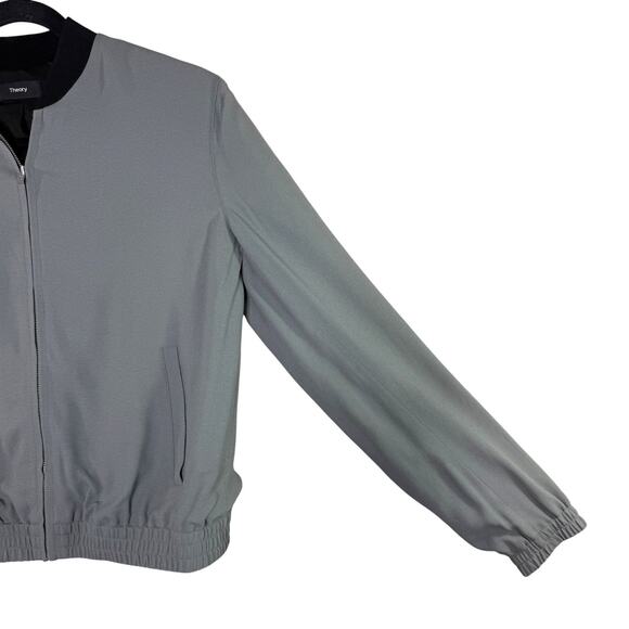 Theory Bariah Gray Green Crepe Bomber Jacket XS Petite Minimalist Quiet Luxury - Picture 5 of 11